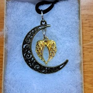 Crescent Moon Angel Wings Necklace
